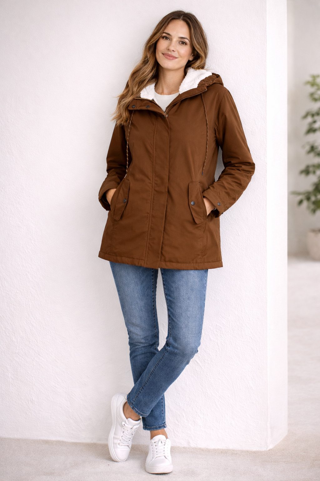 Monika Grün Gefütterte Winterparka mit Kapuze für Damen | Sherpa-Innenfutter Casual Winter - XXS/XS/S/M/L/XL/2XL