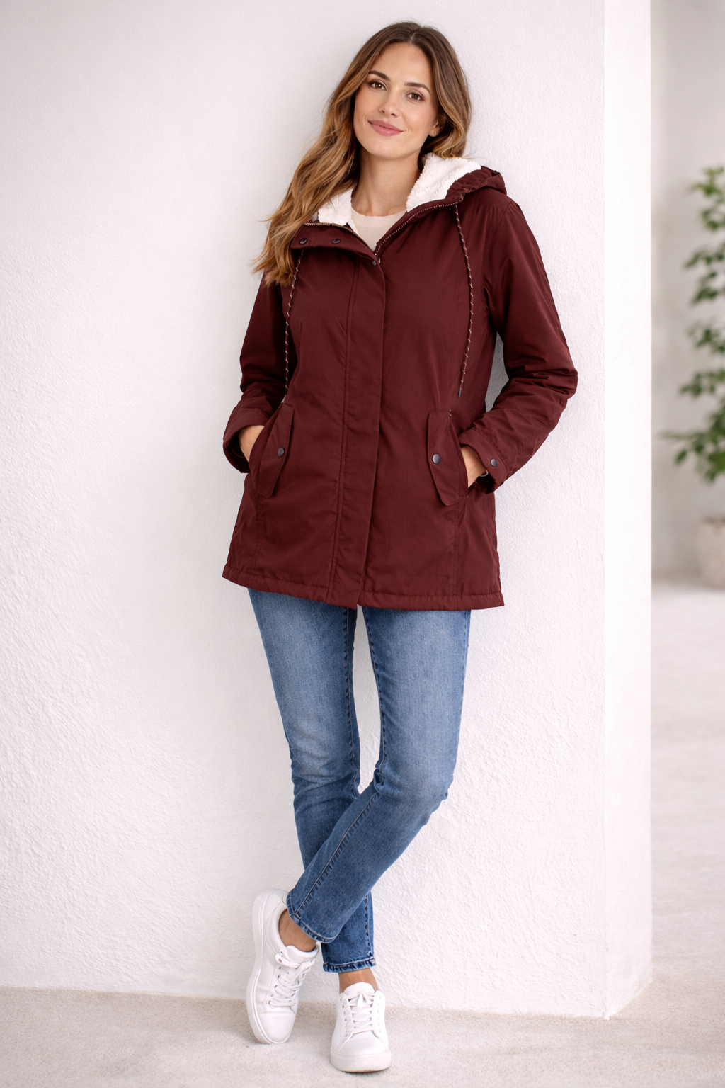 Monika Grün Gefütterte Winterparka mit Kapuze für Damen | Sherpa-Innenfutter Casual Winter - XXS/XS/S/M/L/XL/2XL