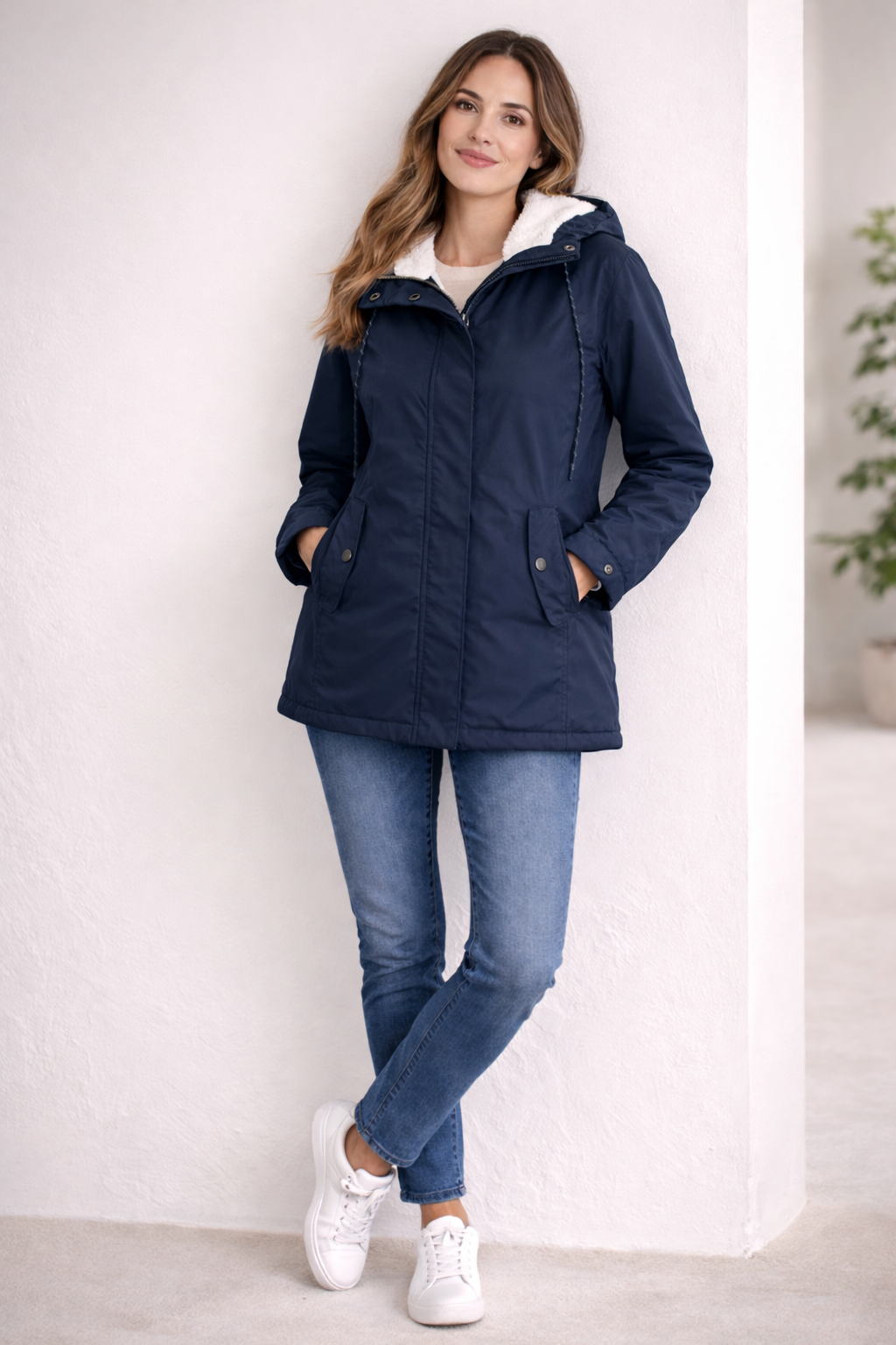 Monika Grün Gefütterte Winterparka mit Kapuze für Damen | Sherpa-Innenfutter Casual Winter - XXS/XS/S/M/L/XL/2XL