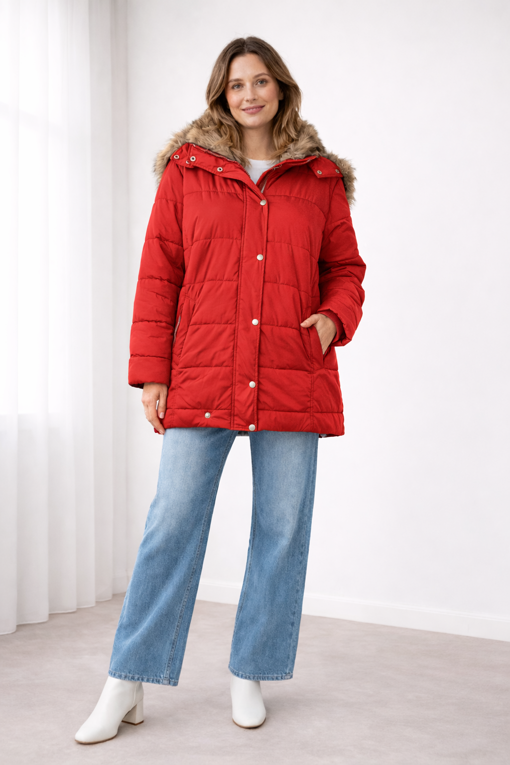Waltraud Schwarz Gesteppte Oversized Winterjacke mit Kapuze für Damen | Kunstfell-Besatz Casual Winter - S/M/L/XL/2XL/3XL/4XL/5XL