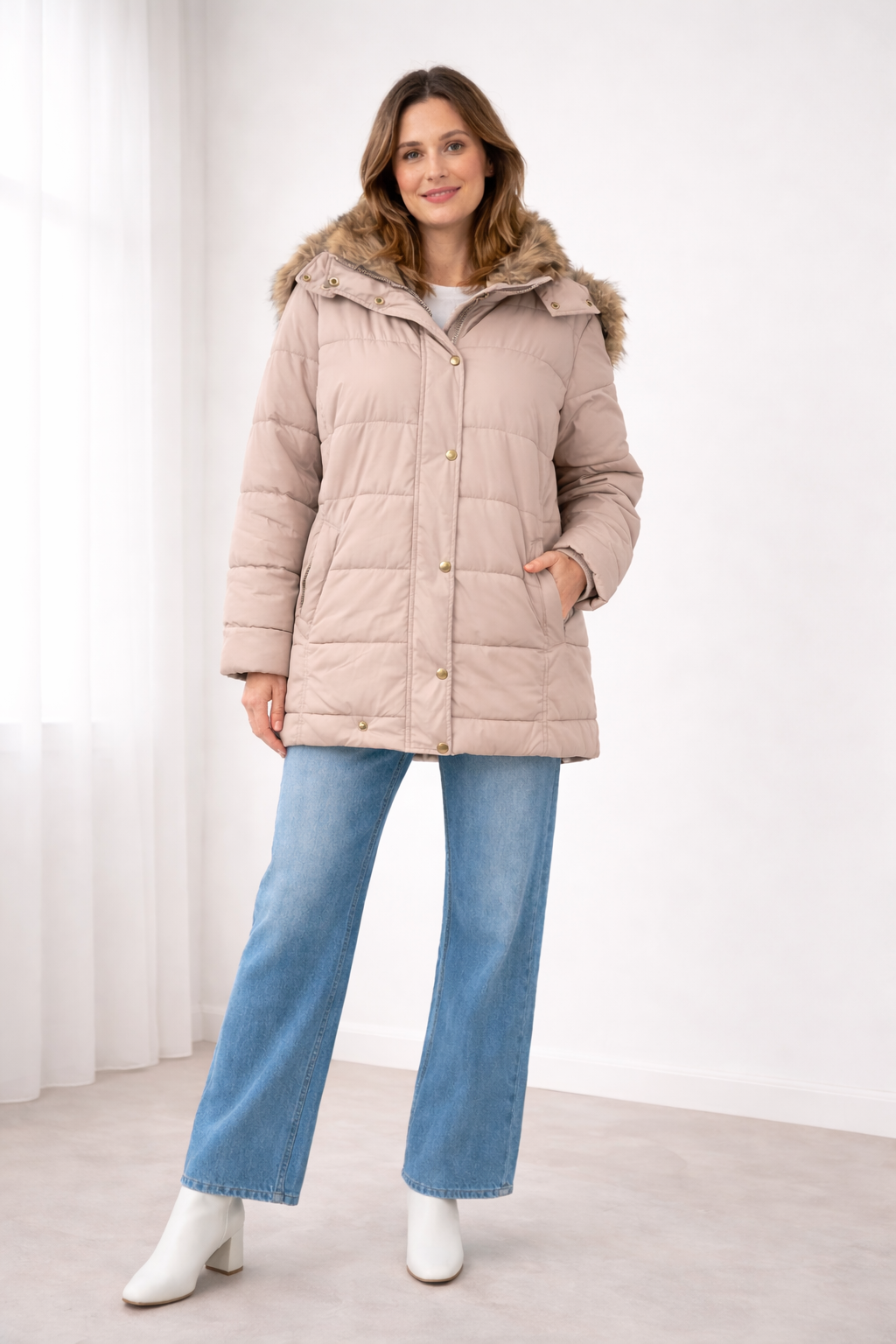 Waltraud Schwarz Gesteppte Oversized Winterjacke mit Kapuze für Damen | Kunstfell-Besatz Casual Winter - S/M/L/XL/2XL/3XL/4XL/5XL