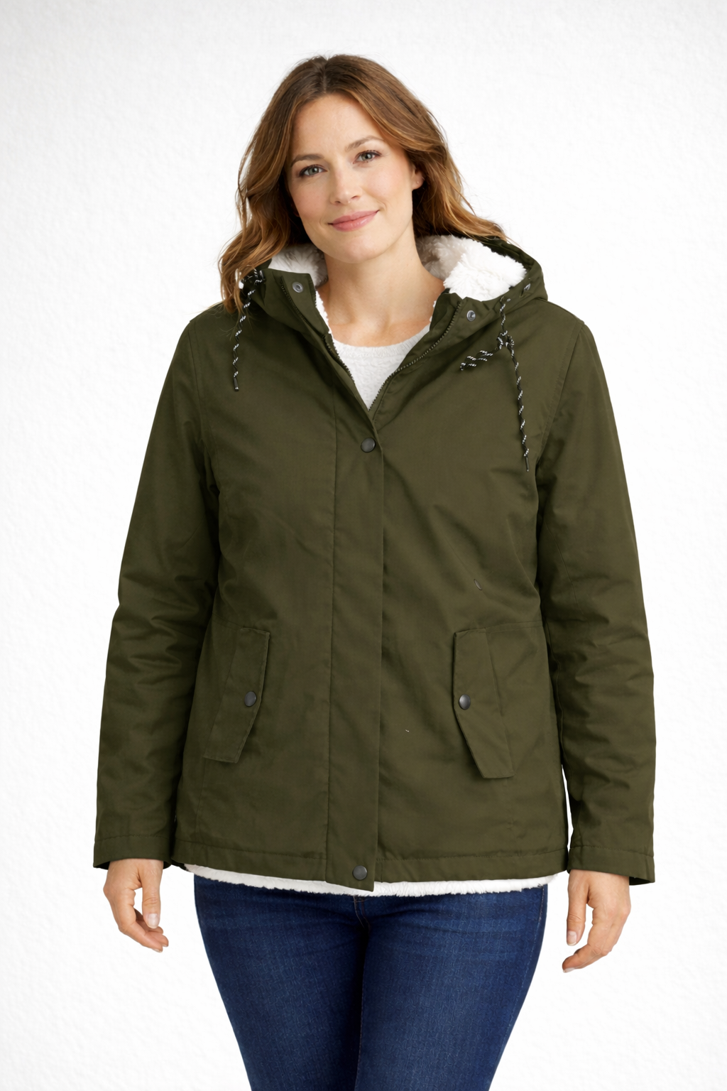 Wanda Schwarz Gefütterte Winterjacke mit Kapuze für Damen | Sherpa-Futter Casual Winter - XS/S/M/L/XL/2XL/3XL