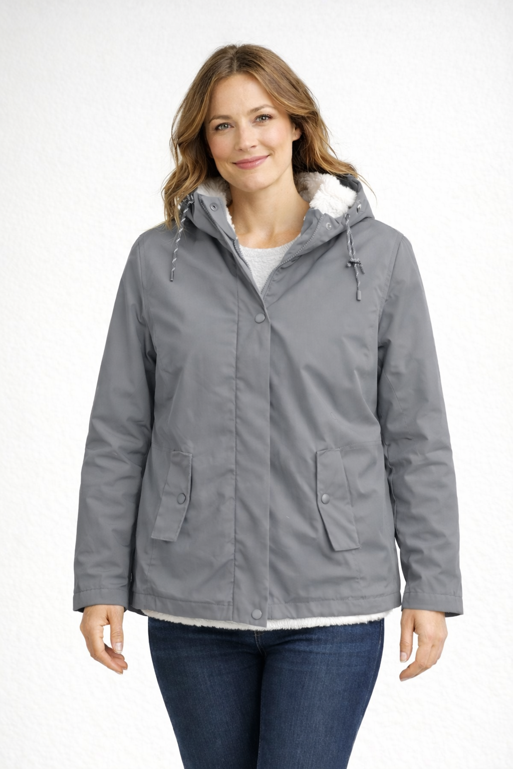 Wanda Schwarz Gefütterte Winterjacke mit Kapuze für Damen | Sherpa-Futter Casual Winter - XS/S/M/L/XL/2XL/3XL