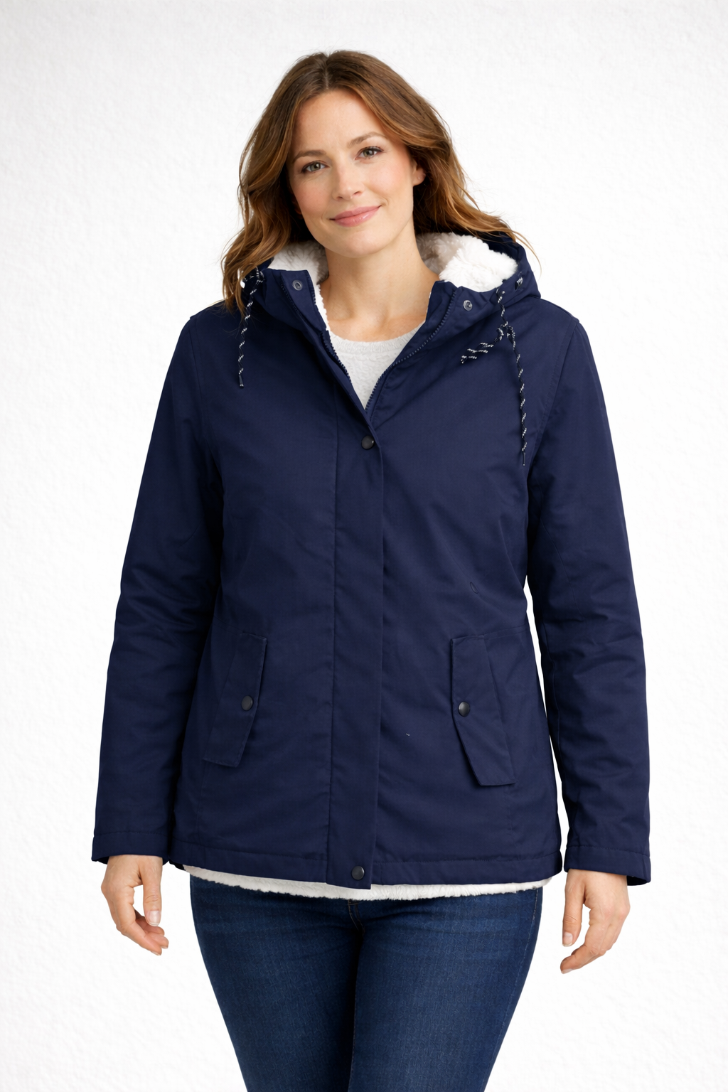 Wanda Schwarz Gefütterte Winterjacke mit Kapuze für Damen | Sherpa-Futter Casual Winter - XS/S/M/L/XL/2XL/3XL