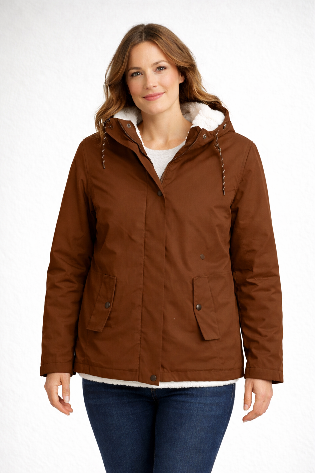 Wanda Schwarz Gefütterte Winterjacke mit Kapuze für Damen | Sherpa-Futter Casual Winter - XS/S/M/L/XL/2XL/3XL