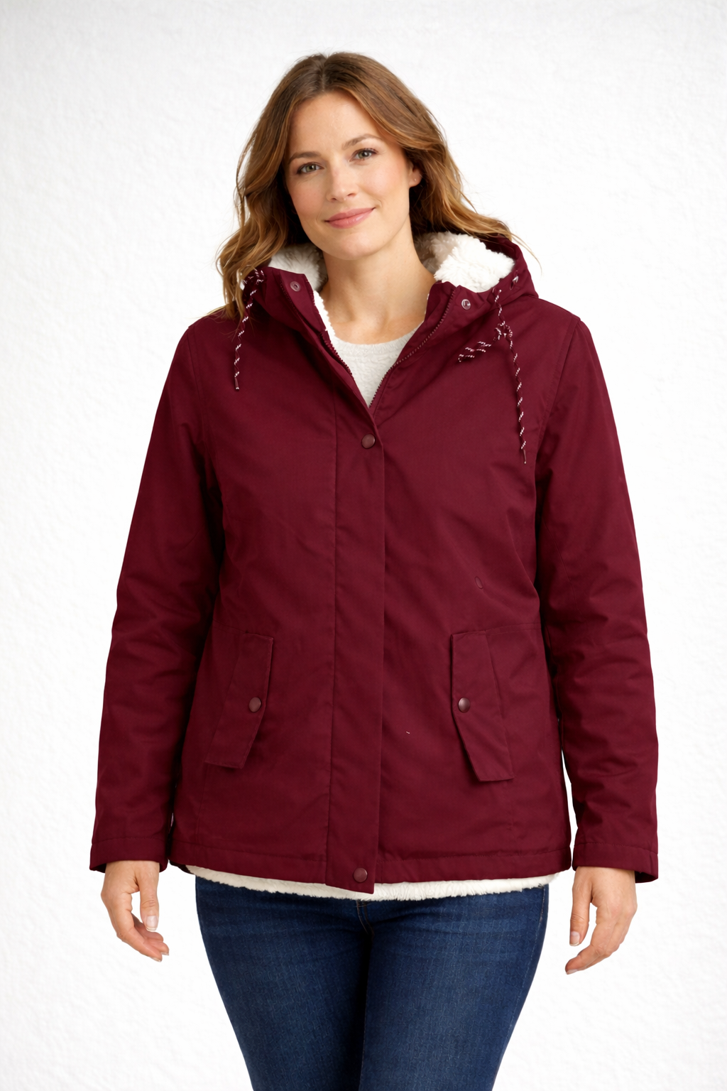 Wanda Schwarz Gefütterte Winterjacke mit Kapuze für Damen | Sherpa-Futter Casual Winter - XS/S/M/L/XL/2XL/3XL