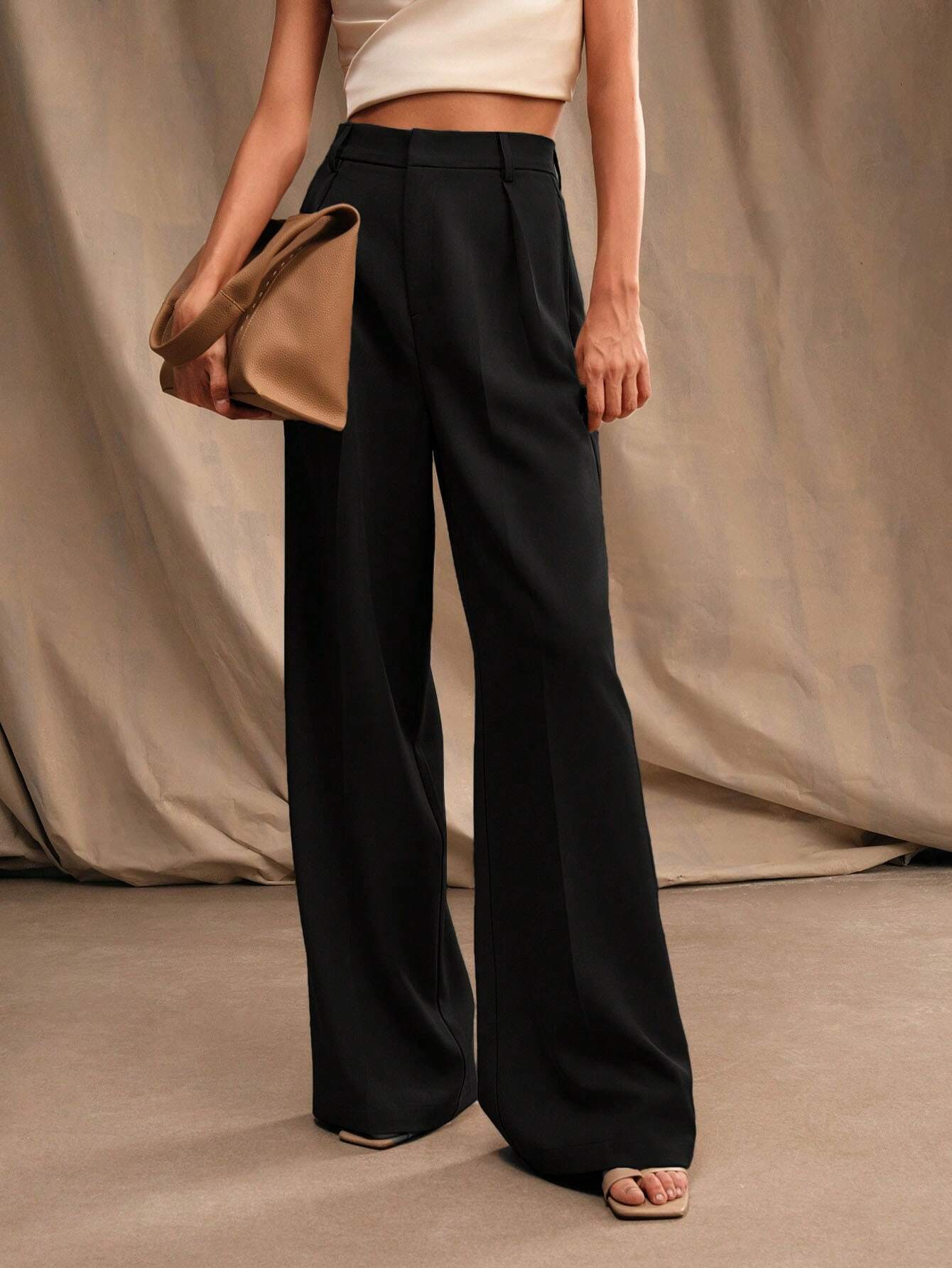 Ursula Schwarz Hochtaillierte Wide-Leg-Hose für Damen | Elegante Weite Passform - S/M/L/XL/2XL