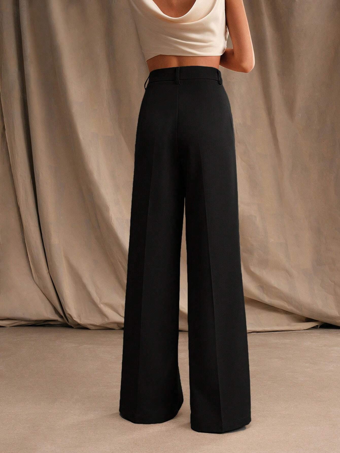 Ursula Schwarz Hochtaillierte Wide-Leg-Hose für Damen | Elegante Weite Passform - S/M/L/XL/2XL