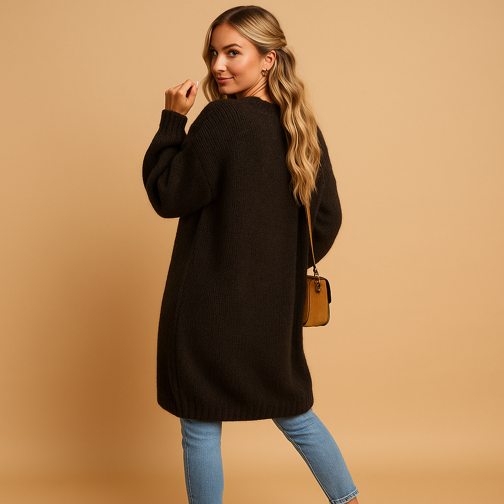 Margit Schwarz Longline Offene Strickjacke für Damen | Oversized Casual Stil - S/M/L/XL/2XL