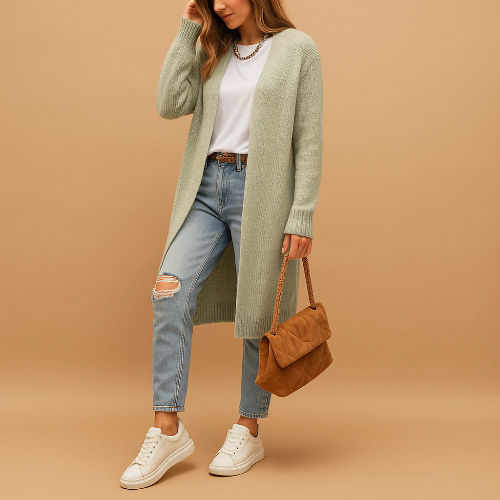 Margit Schwarz Longline Offene Strickjacke für Damen | Oversized Casual Stil - S/M/L/XL/2XL
