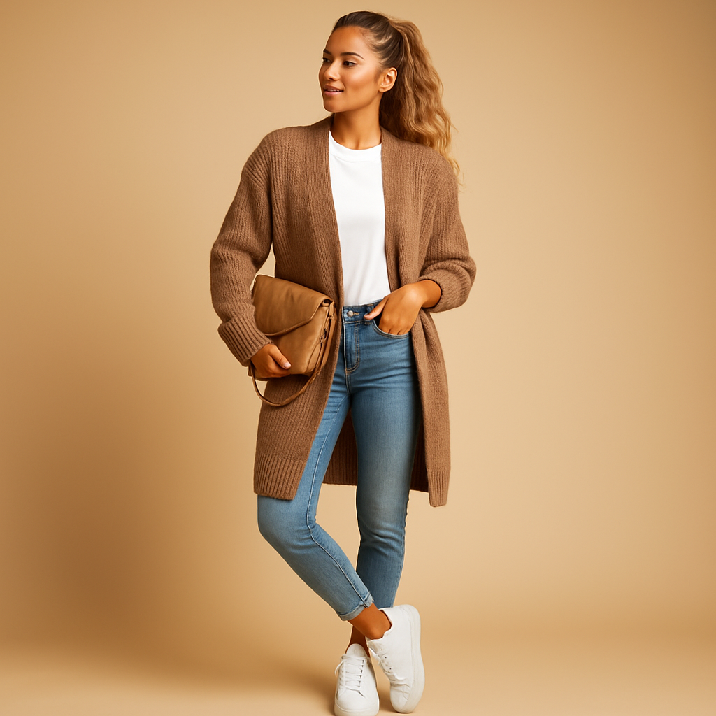 Margit Schwarz Longline Offene Strickjacke für Damen | Oversized Casual Stil - S/M/L/XL/2XL