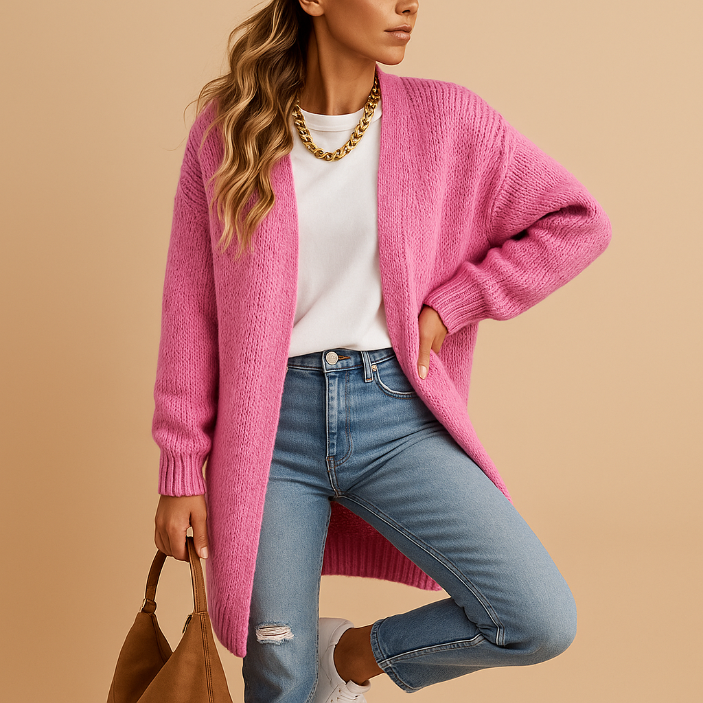 Margit Schwarz Longline Offene Strickjacke für Damen | Oversized Casual Stil - S/M/L/XL/2XL