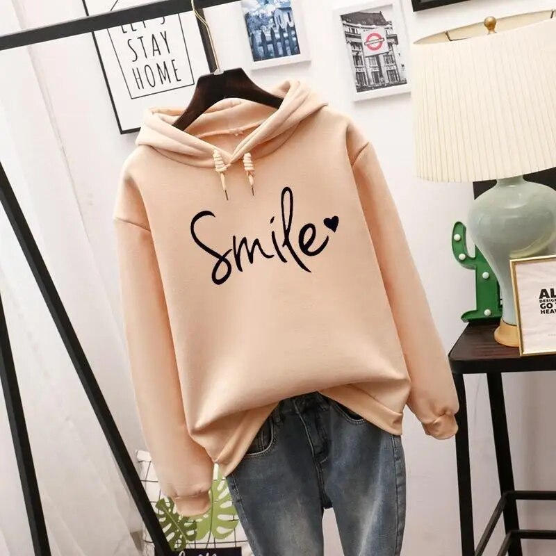 Rosemarie Beige Oversized Kapuzenpullover mit Aufdruck für Damen | Casual Alltag - S/M/L/XL/2XL