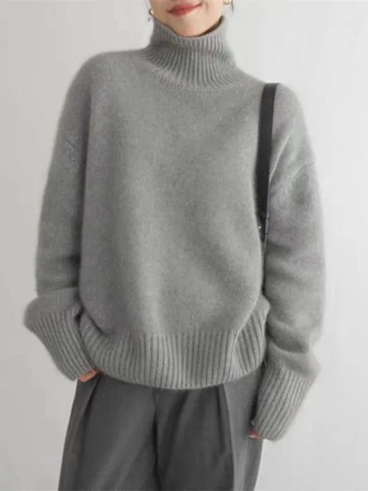 Gertrud Beige Oversized Rollkragenpullover für Damen | Kaschmirweich Winter Casual - S/M/L/XL/2XL/3XL