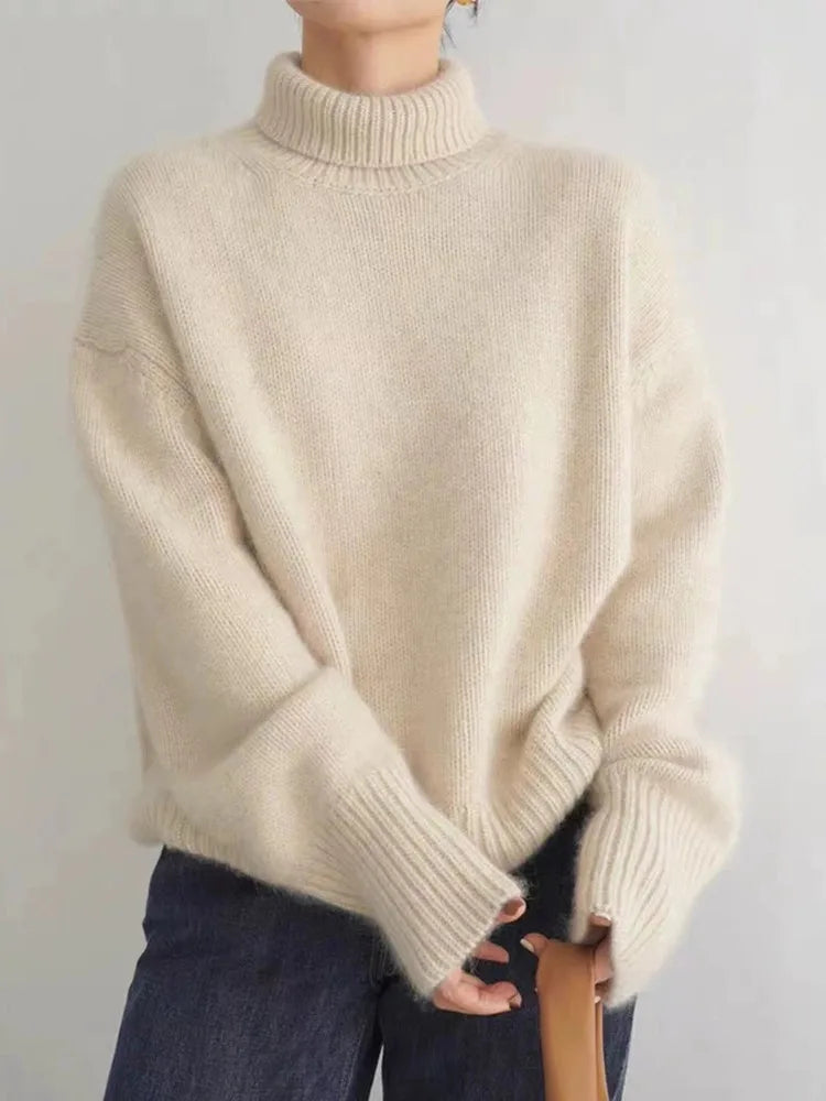 Gertrud Beige Oversized Rollkragenpullover für Damen | Kaschmirweich Winter Casual - S/M/L/XL/2XL/3XL