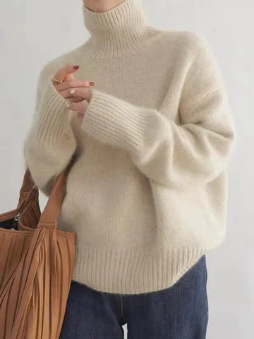 Gertrud Beige Oversized Rollkragenpullover für Damen | Kaschmirweich Winter Casual - S/M/L/XL/2XL/3XL