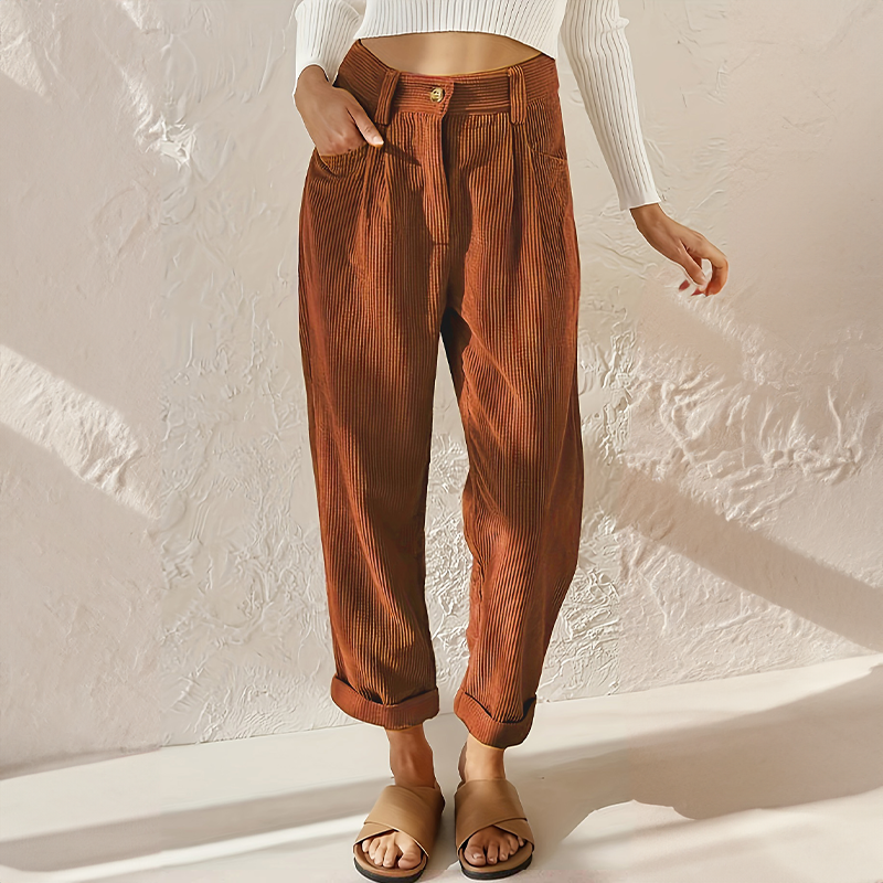 Cora Damen Cordhose | Hohe Taille, Bequemer Schnitt 1