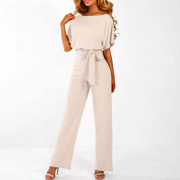 Crisna Damen Jumpsuit | Weites Bein, Bindegürtel, Creme-Beige 0