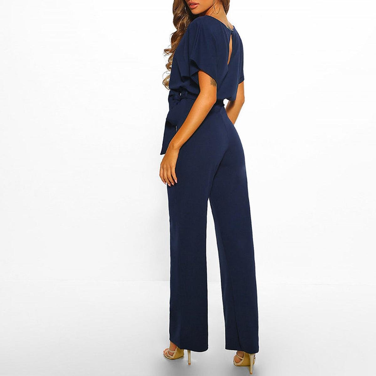 Crisna Damen Jumpsuit | Weites Bein, Bindegürtel, Creme-Beige 3