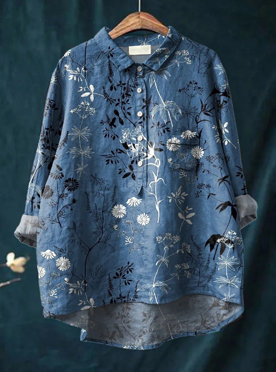 Vreni Grün Natur-Print Bluse für Damen | Leichte Baumwoll-Leinen Passform | Alltag & Freizeit - M/L/XL/2XL/3XL/4XL
