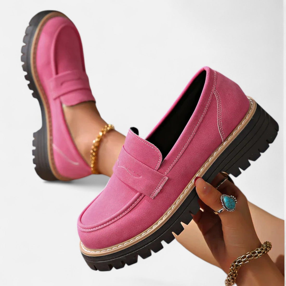 Waltraud Khaki Penny Loafer mit Plateau-Sohle für Damen | Bequemer Casual Stil | Alltag und Büro - 35-41