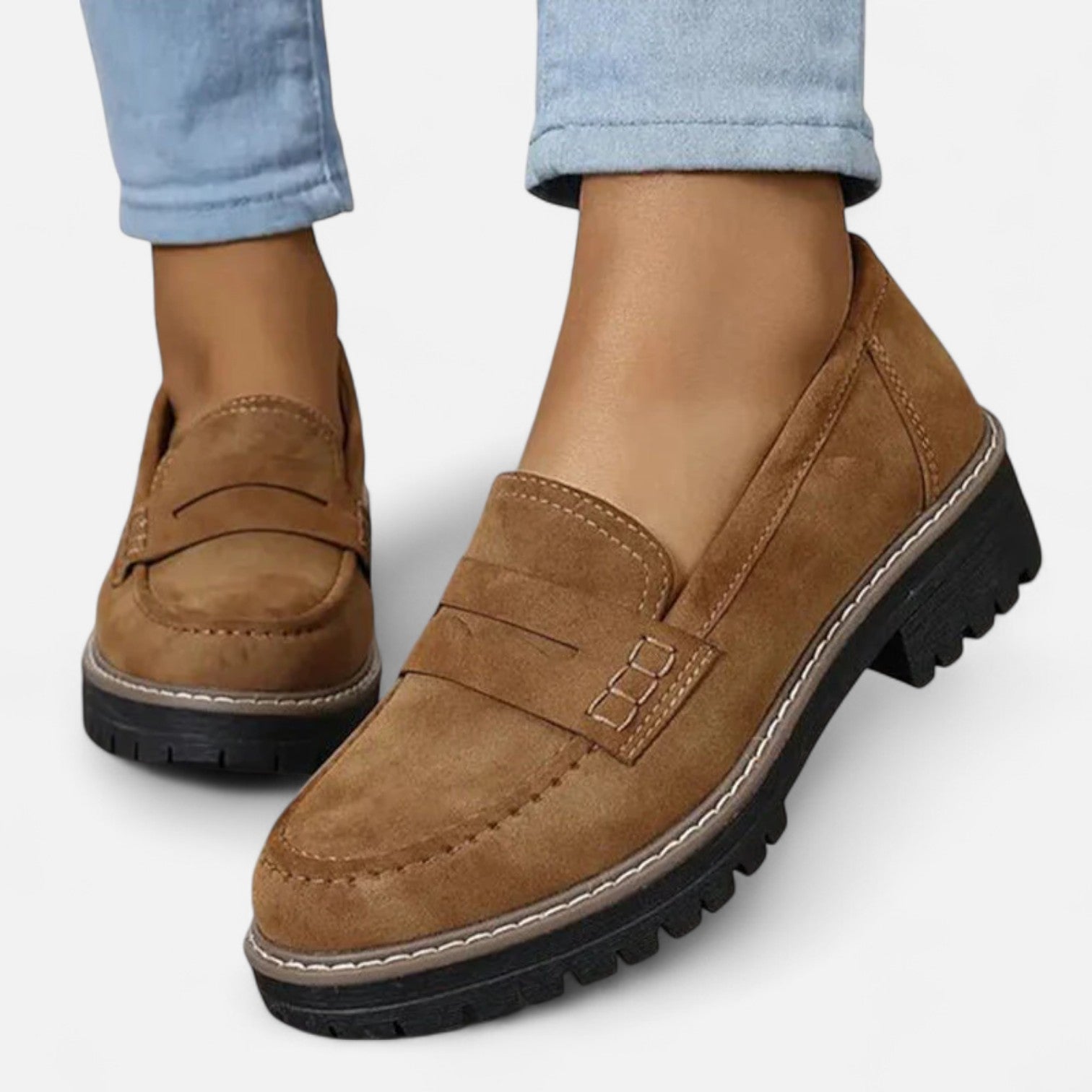 Waltraud Khaki Penny Loafer mit Plateau-Sohle für Damen | Bequemer Casual Stil | Alltag und Büro - 35-41