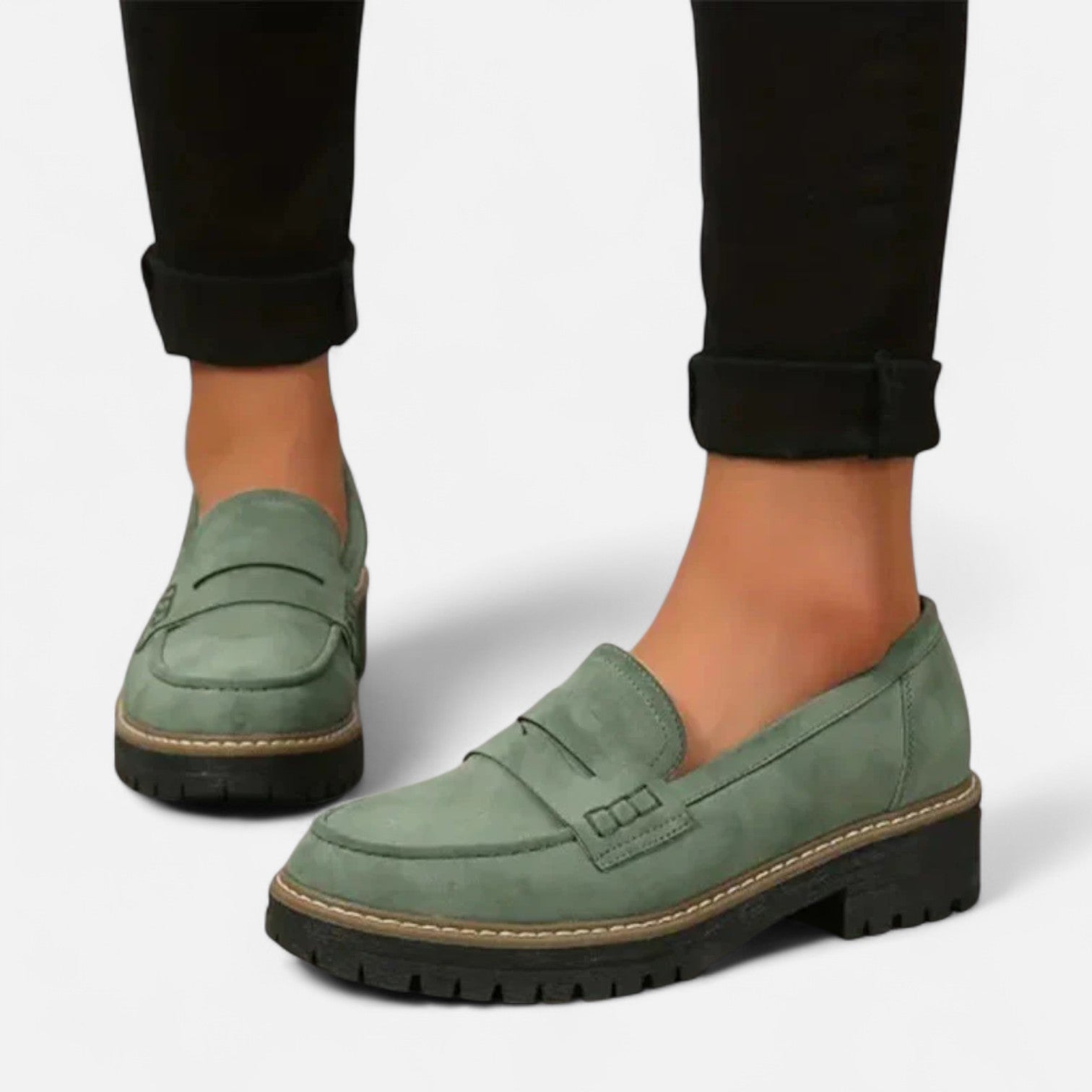 Waltraud Khaki Penny Loafer mit Plateau-Sohle für Damen | Bequemer Casual Stil | Alltag und Büro - 35-41