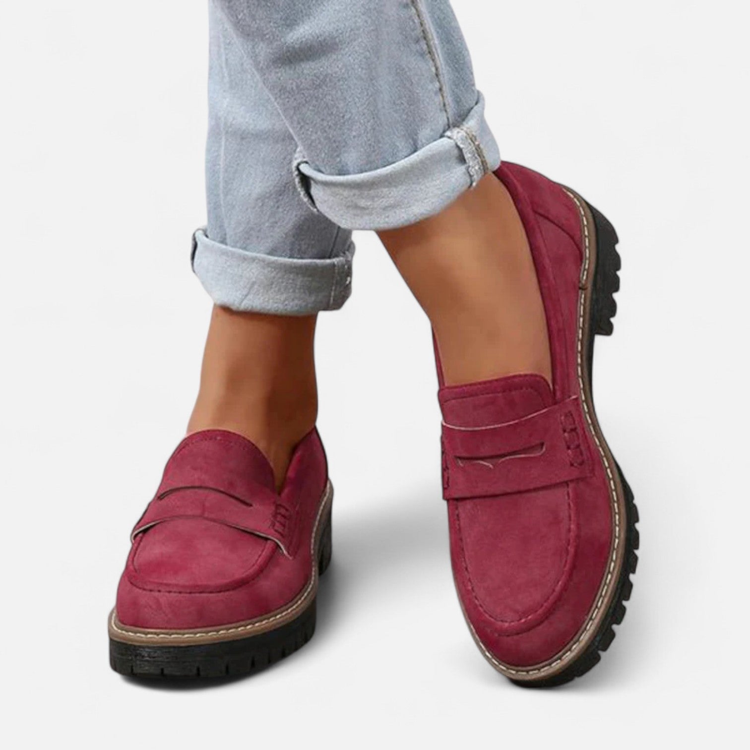 Waltraud Khaki Penny Loafer mit Plateau-Sohle für Damen | Bequemer Casual Stil | Alltag und Büro - 35-41
