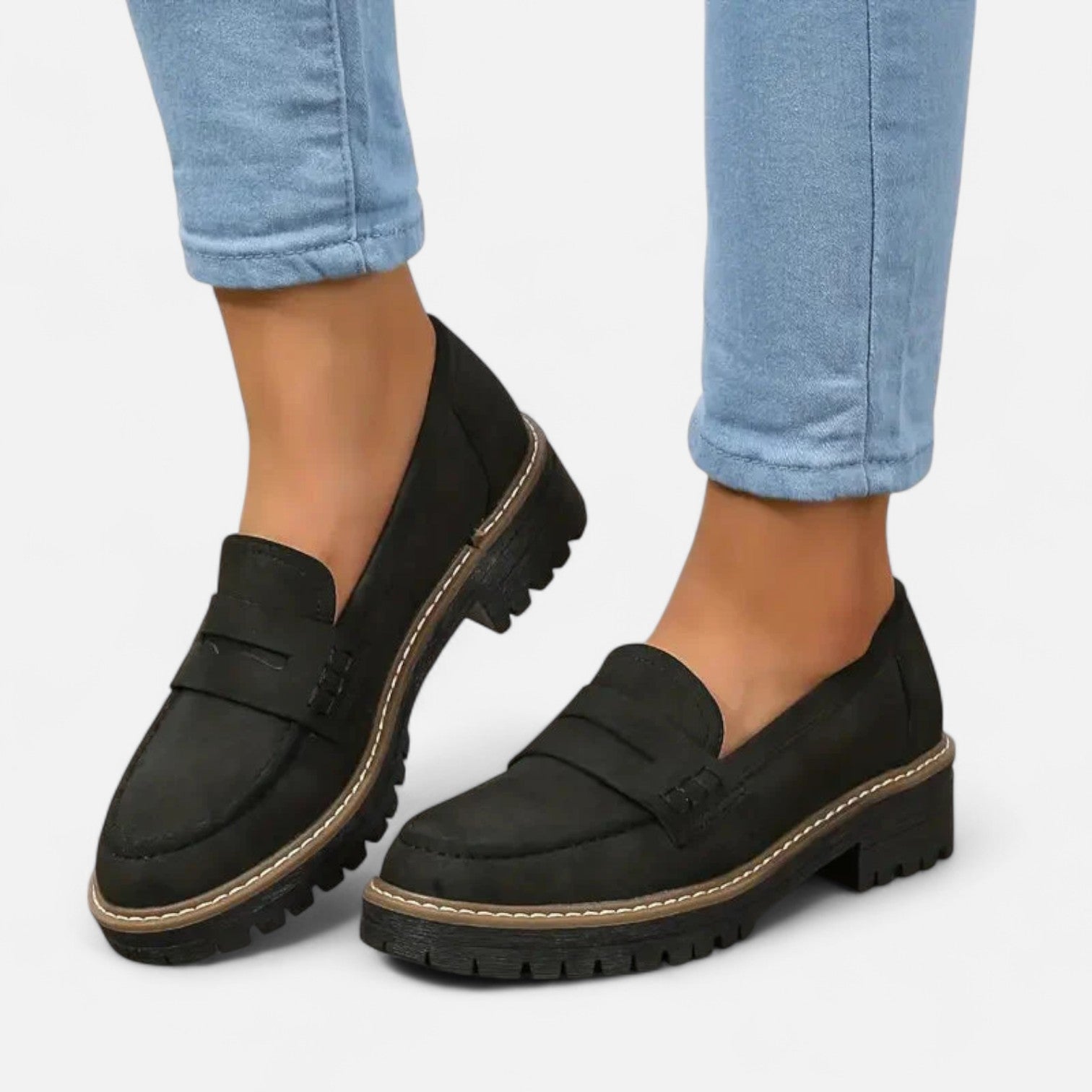 Waltraud Khaki Penny Loafer mit Plateau-Sohle für Damen | Bequemer Casual Stil | Alltag und Büro - 35-41