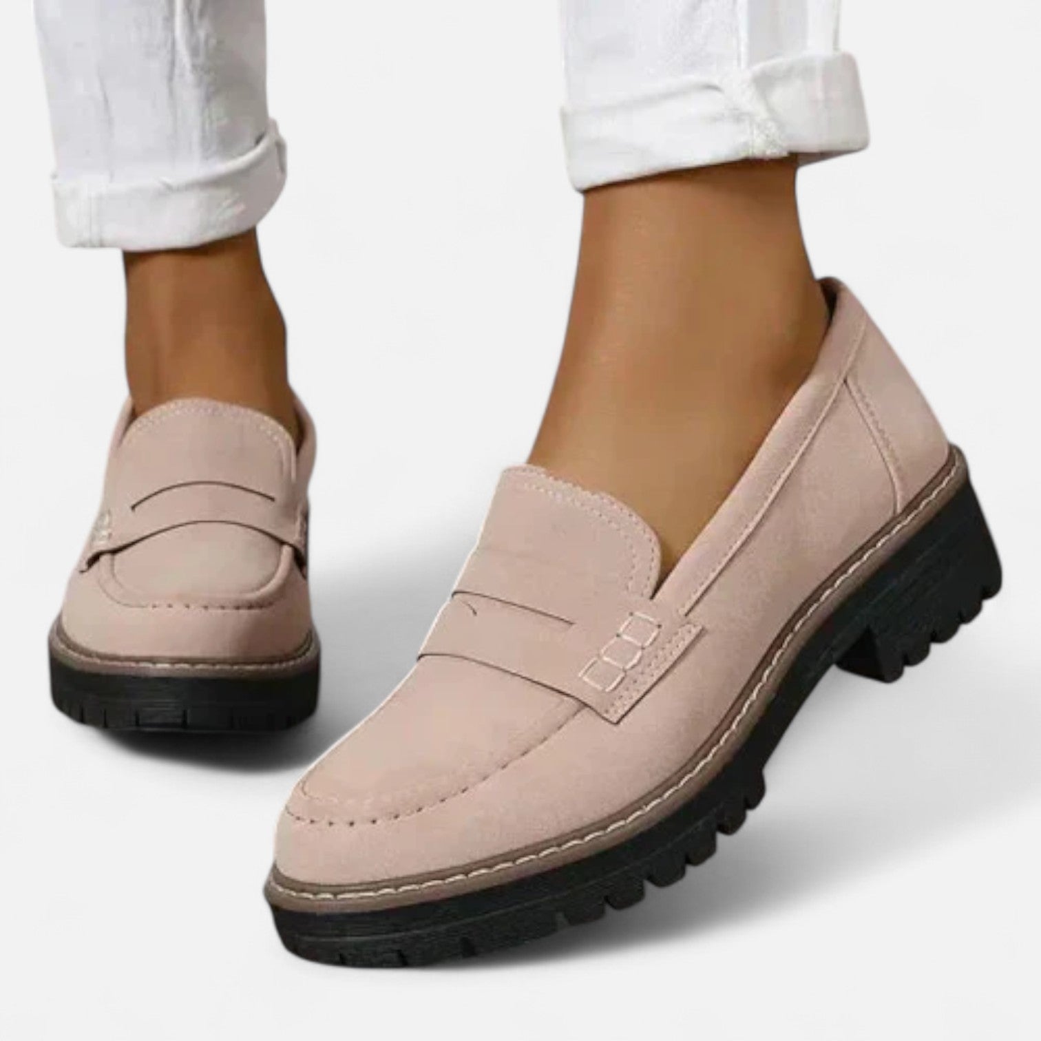 Waltraud Khaki Penny Loafer mit Plateau-Sohle für Damen | Bequemer Casual Stil | Alltag und Büro - 35-41