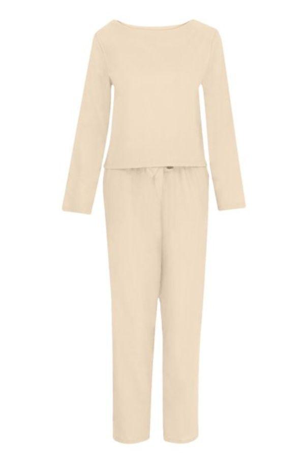 Rosemarie Beige Leinen-Optik Langarm Zweiteiler-Set für Damen | Lässig Eleganter Stil | Alltag und Reisen - S/M/L/XL