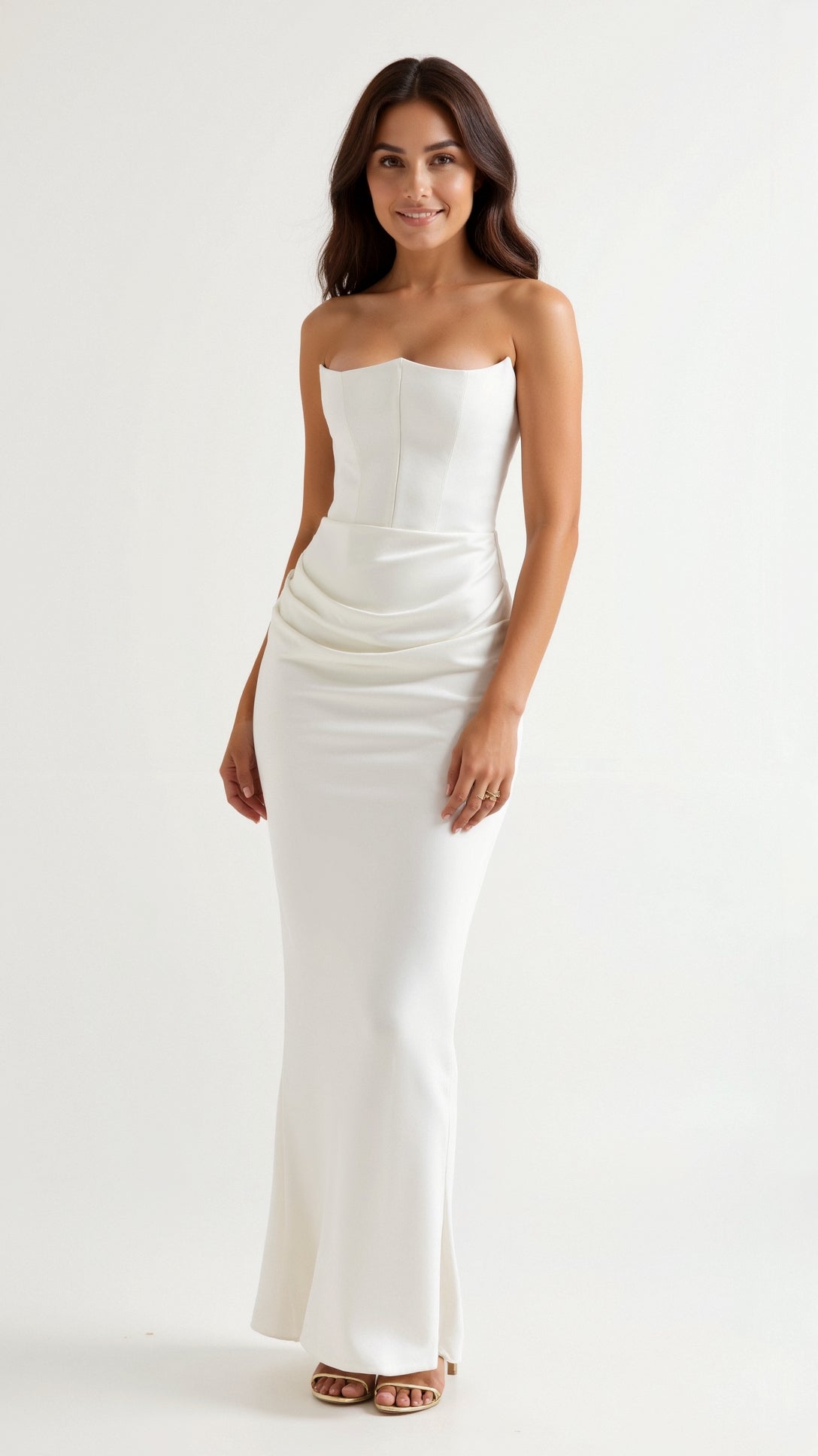 Dara Damen Abendkleid | Schulterfrei, Drapiert, Langes Abendkleid für Hochzeiten 6