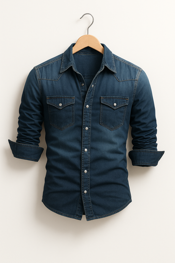 Dario Herren Denim Hemd | Klassischer Schnitt, Langarm 0