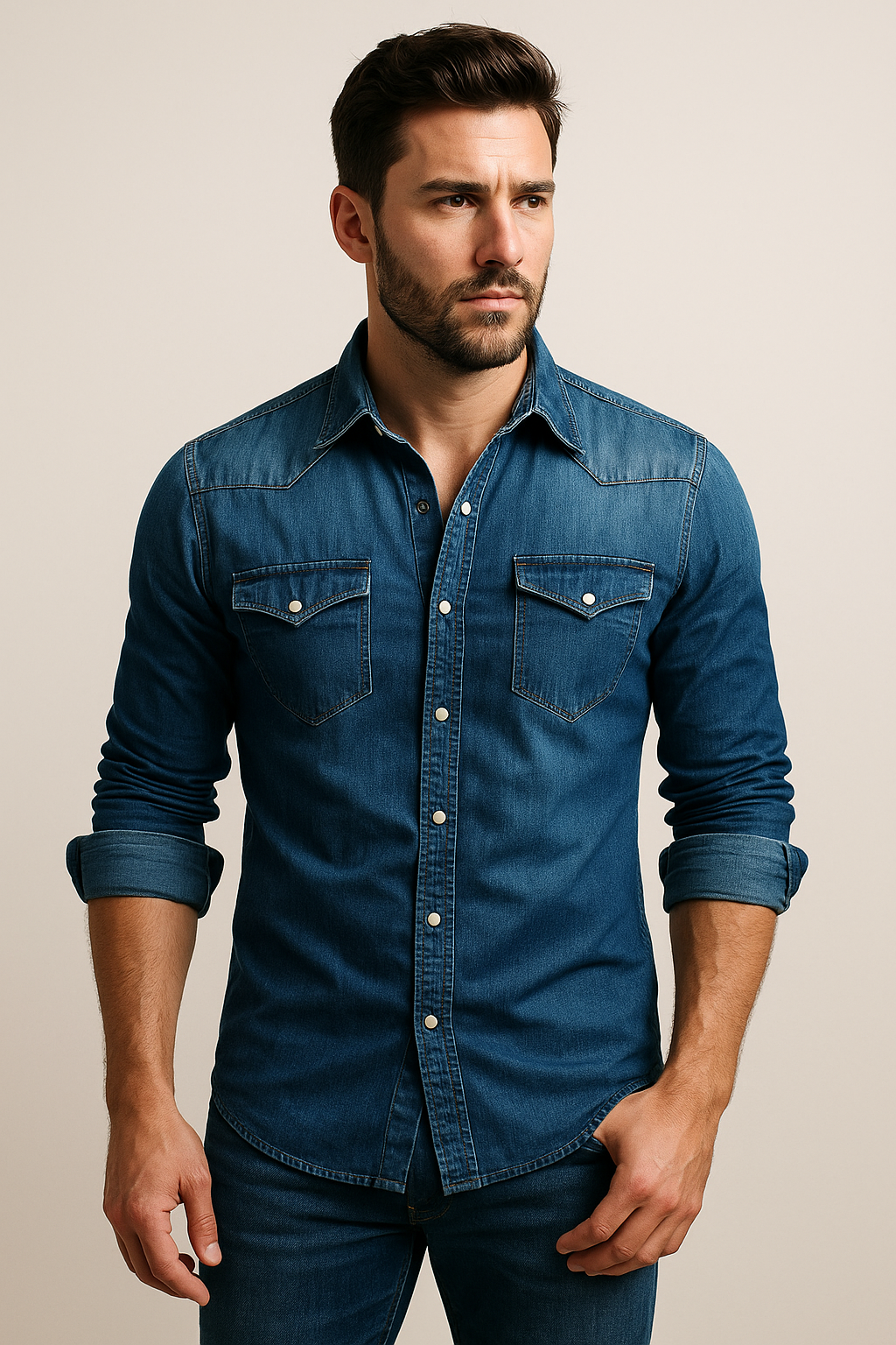 Dario Herren Denim Hemd | Klassischer Schnitt, Langarm 3