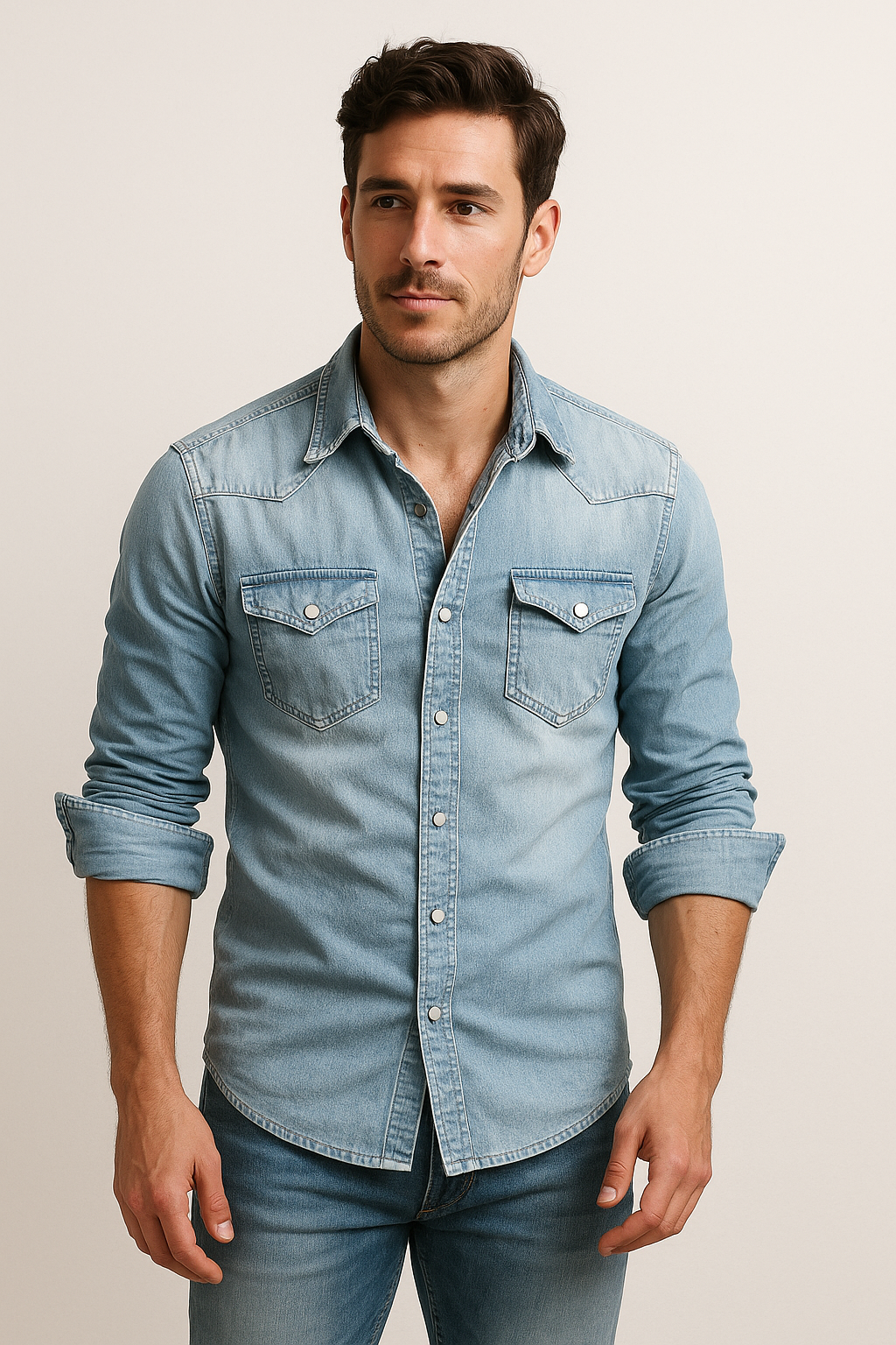 Dario Herren Denim Hemd | Klassischer Schnitt, Langarm 4