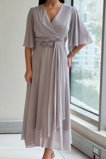 Elda Damen Midi-Kleid | Fließender Stoff, Elegant für Abendkleider und Sommerkleider 0