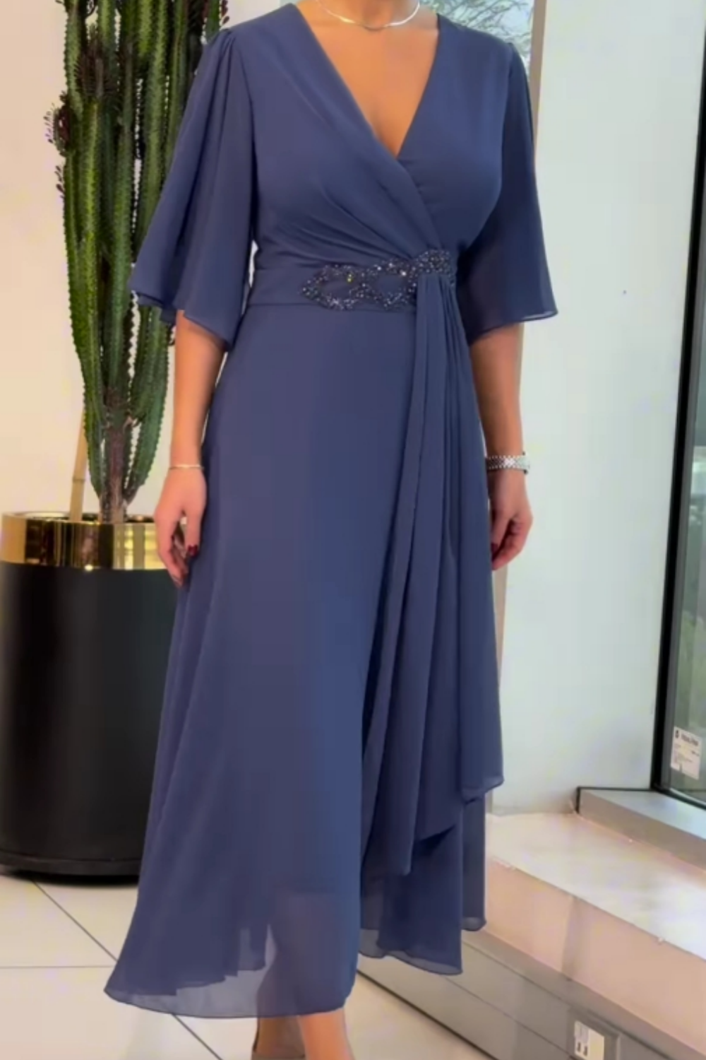 Elda Damen Midi-Kleid | Fließender Stoff, Elegant für Abendkleider und Sommerkleider 0