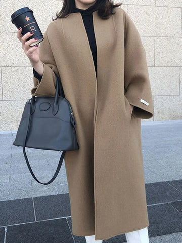 Maja Beige Langer Wollmantel in Oversized Passform für Damen | Herbst Winter Casual Stil - S/M/L/XL/2XL/3XL