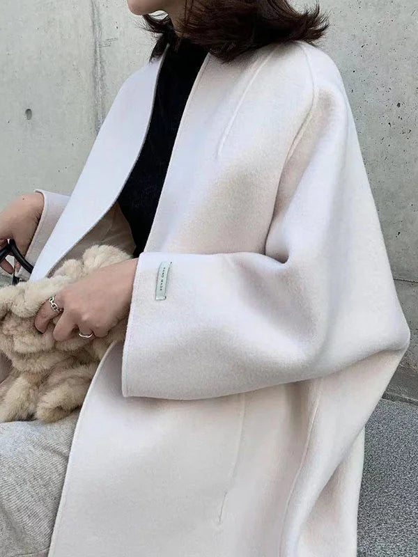 Maja Beige Langer Wollmantel in Oversized Passform für Damen | Herbst Winter Casual Stil - S/M/L/XL/2XL/3XL