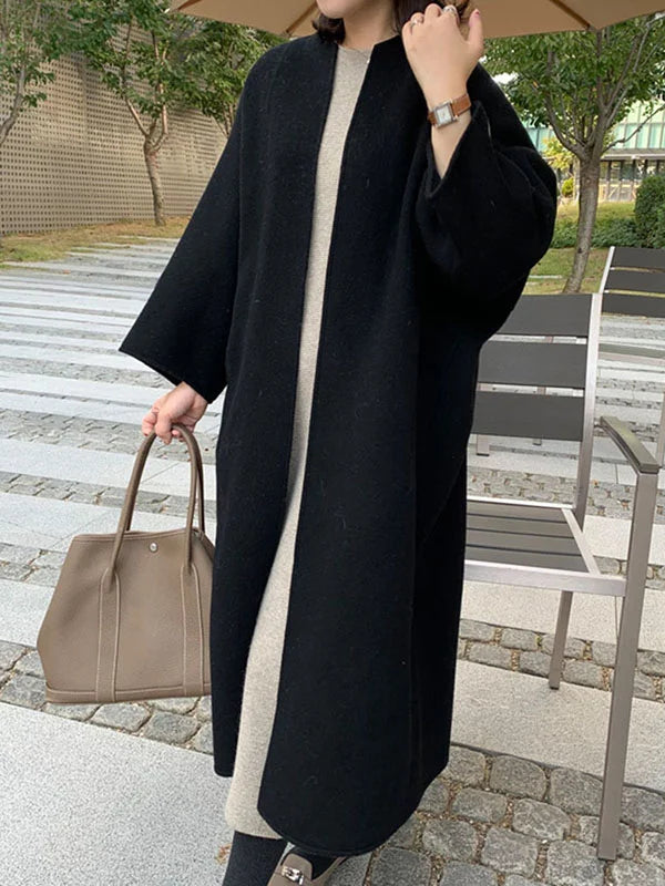 Maja Beige Langer Wollmantel in Oversized Passform für Damen | Herbst Winter Casual Stil - S/M/L/XL/2XL/3XL