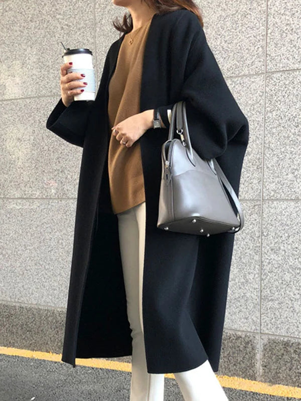 Maja Beige Langer Wollmantel in Oversized Passform für Damen | Herbst Winter Casual Stil - S/M/L/XL/2XL/3XL