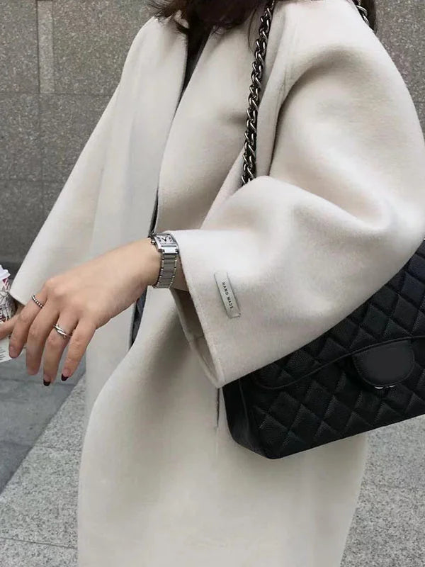 Maja Beige Langer Wollmantel in Oversized Passform für Damen | Herbst Winter Casual Stil - S/M/L/XL/2XL/3XL