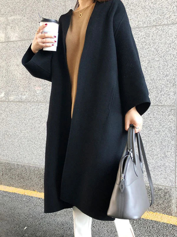 Maja Beige Langer Wollmantel in Oversized Passform für Damen | Herbst Winter Casual Stil - S/M/L/XL/2XL/3XL