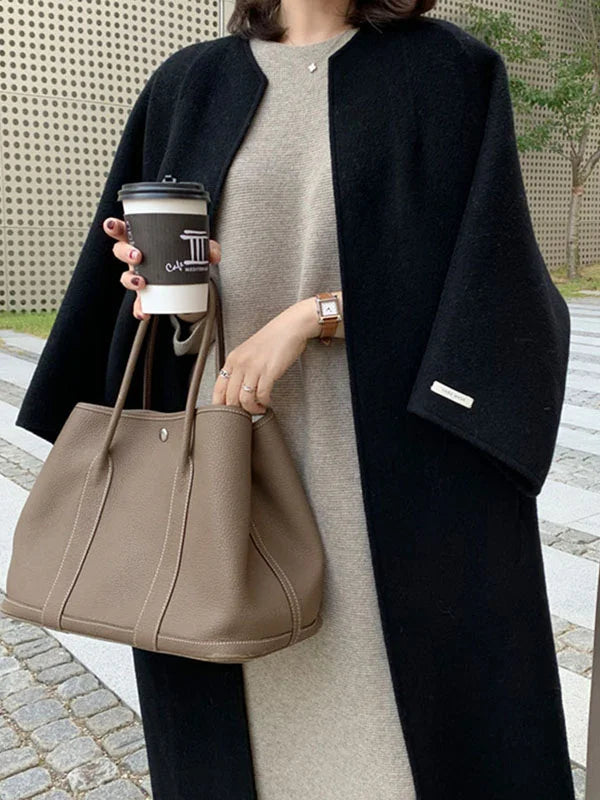 Maja Beige Langer Wollmantel in Oversized Passform für Damen | Herbst Winter Casual Stil - S/M/L/XL/2XL/3XL