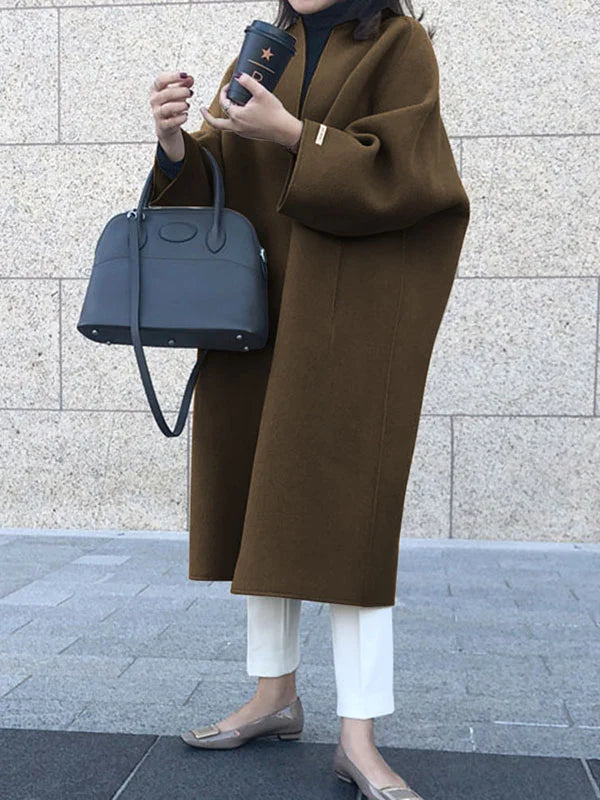 Maja Beige Langer Wollmantel in Oversized Passform für Damen | Herbst Winter Casual Stil - S/M/L/XL/2XL/3XL