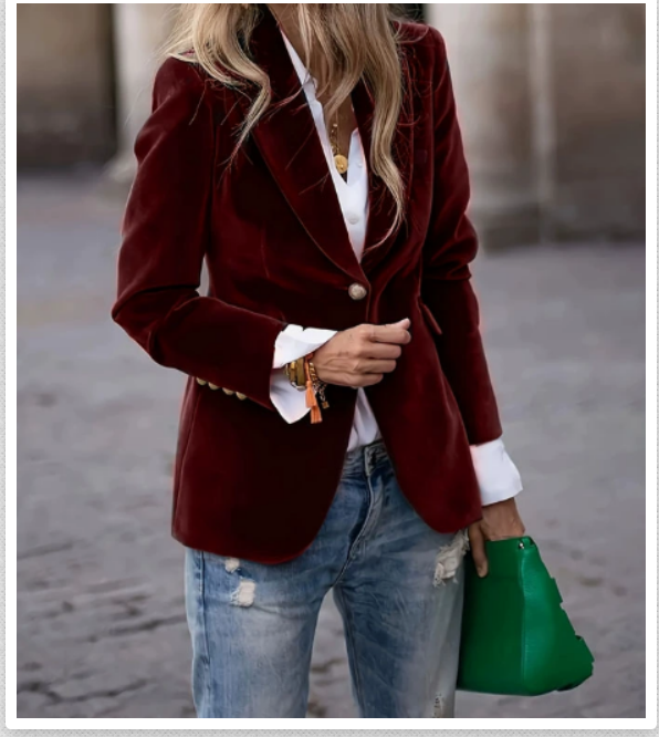 Greti Dunkelblau Eleganter Samt Blazer für Damen | Slim Fit Goldknöpfe Festlich - S/M/L/XL/2XL