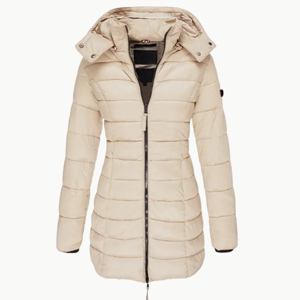 Wilhelmine Schwarz Wasserdichte Isolierte Longline Puffer-Jacke mit Kapuze für Damen | Winter Stadtlook - S/M/L/XL/2XL/3XL/4XL