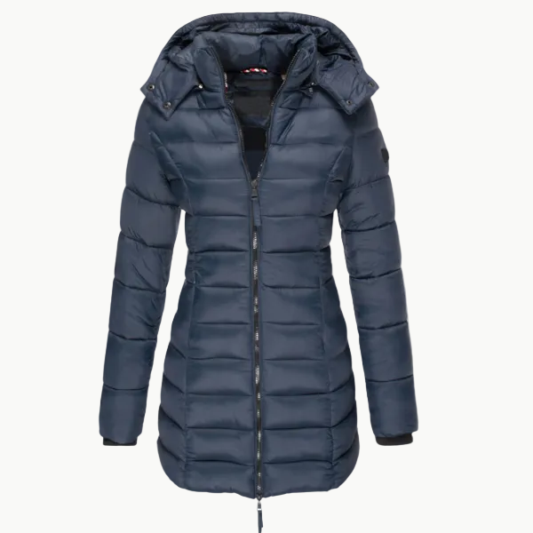 Wilhelmine Schwarz Wasserdichte Isolierte Longline Puffer-Jacke mit Kapuze für Damen | Winter Stadtlook - S/M/L/XL/2XL/3XL/4XL