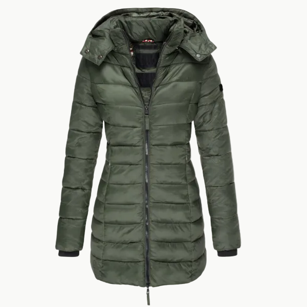 Wilhelmine Schwarz Wasserdichte Isolierte Longline Puffer-Jacke mit Kapuze für Damen | Winter Stadtlook - S/M/L/XL/2XL/3XL/4XL