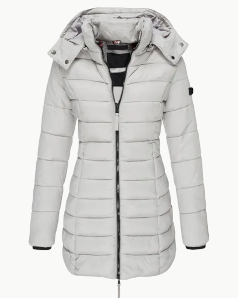 Wilhelmine Schwarz Wasserdichte Isolierte Longline Puffer-Jacke mit Kapuze für Damen | Winter Stadtlook - S/M/L/XL/2XL/3XL/4XL